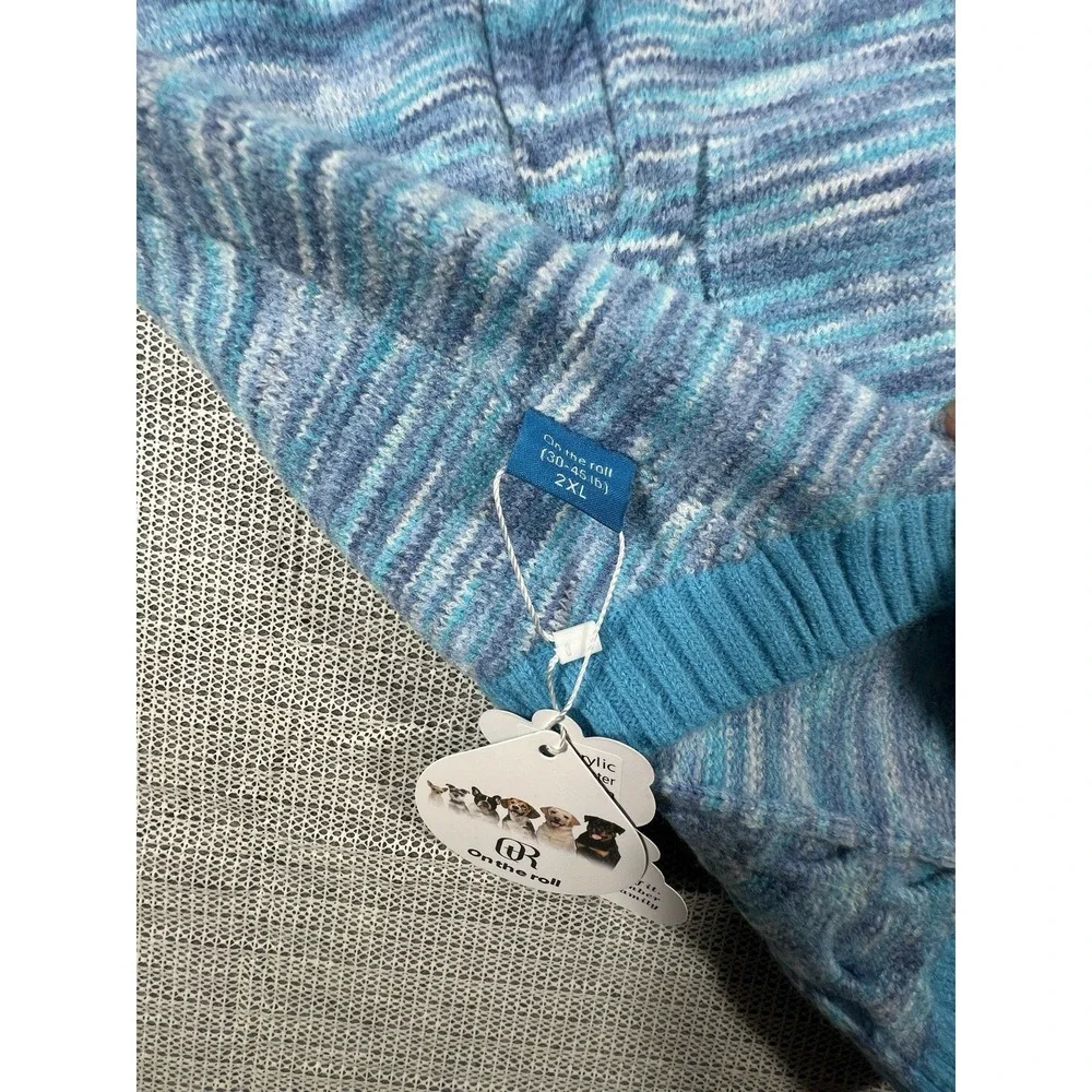 On the roll Warm Dog Sweater 2XL Blue  Acrylic Winter Apparel (30-45 Lb )